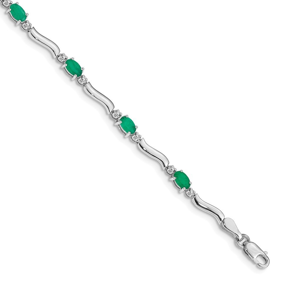 Million Charms 14k White Gold Diamond and Green Emerald Bracelet 7in.